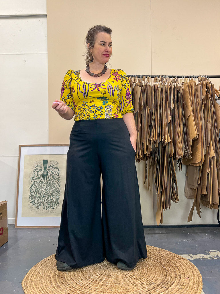 Wide Leg Pants Black - Stretch Organic Cotton