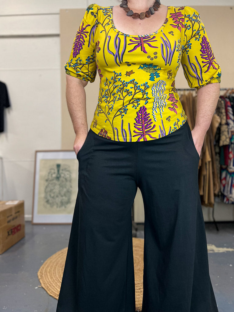 Wide Leg Pants Black - Stretch Organic Cotton