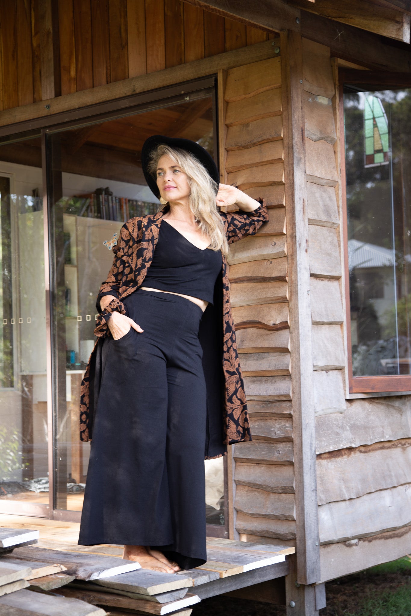 Wide Leg Pants Black - Stretch Organic Cotton