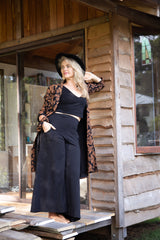 Wide Leg Pants Black - Stretch Organic Cotton