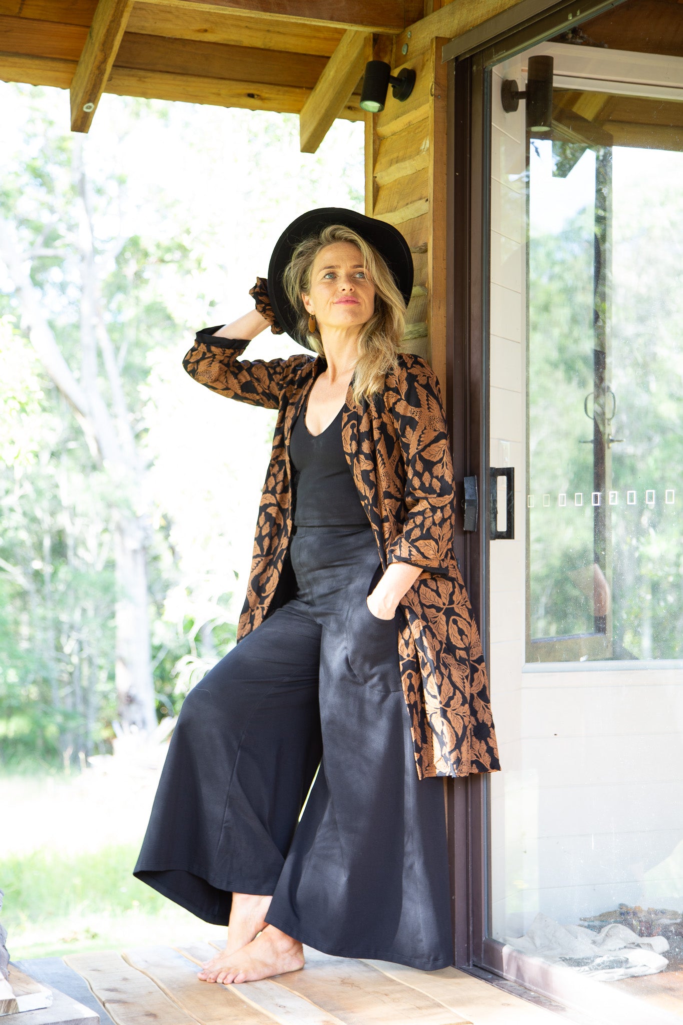 Wide Leg Pants Black - Stretch Organic Cotton
