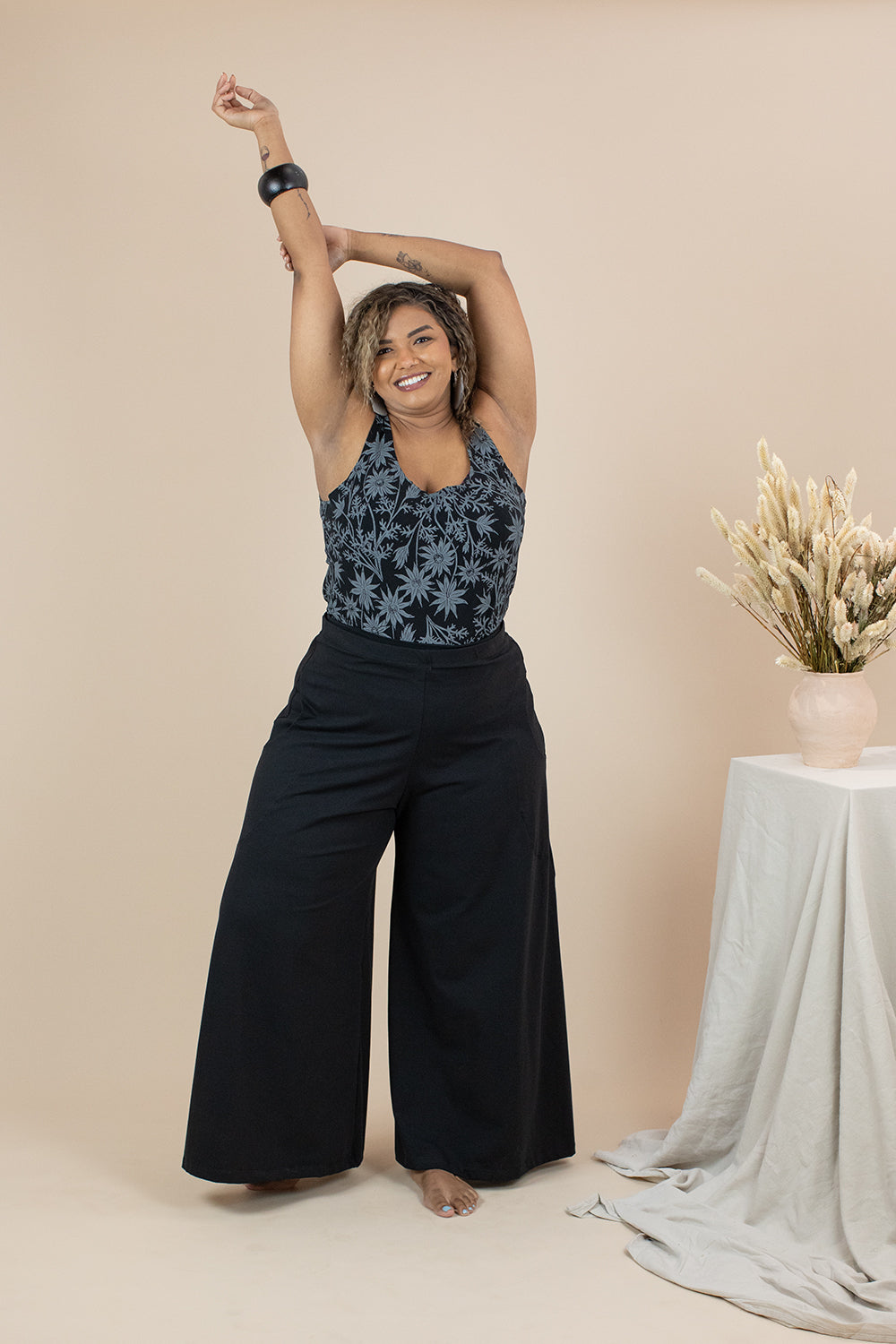 Wide Leg Pants Black - Stretch Organic Cotton