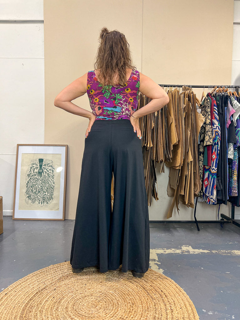 Wide Leg Pants Black - Stretch Organic Cotton