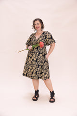 Stretch Wrap Dress - Straw Flannel Flower