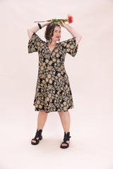 Stretch Wrap Dress - Straw Flannel Flower