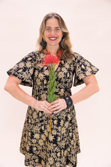 Stretch Wrap Dress - Straw Flannel Flower